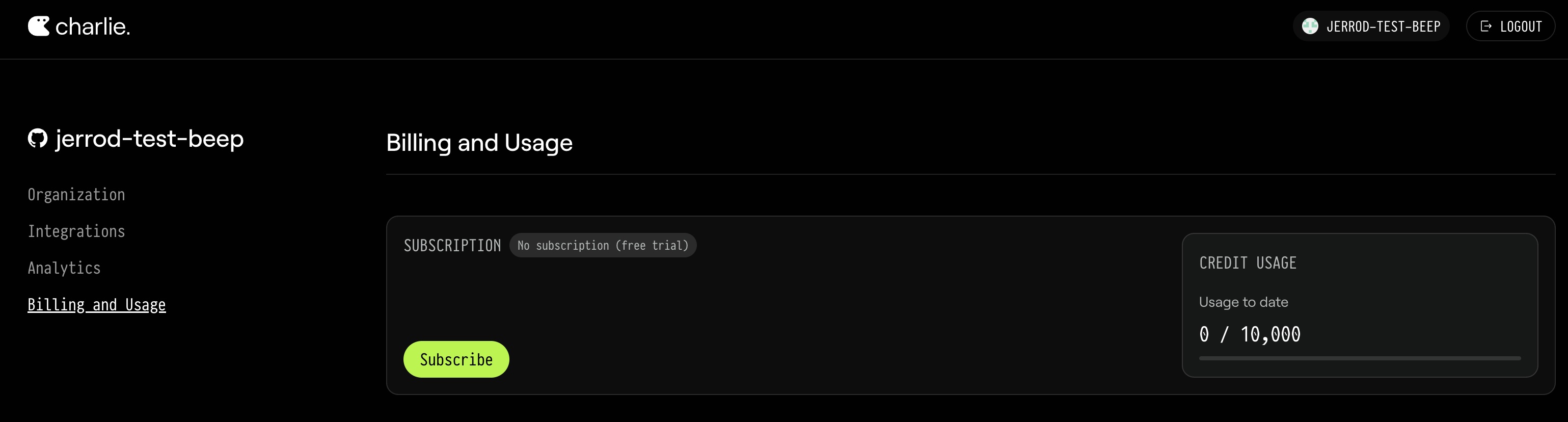 Try Charlie free — 10,000 credits, no credit card required