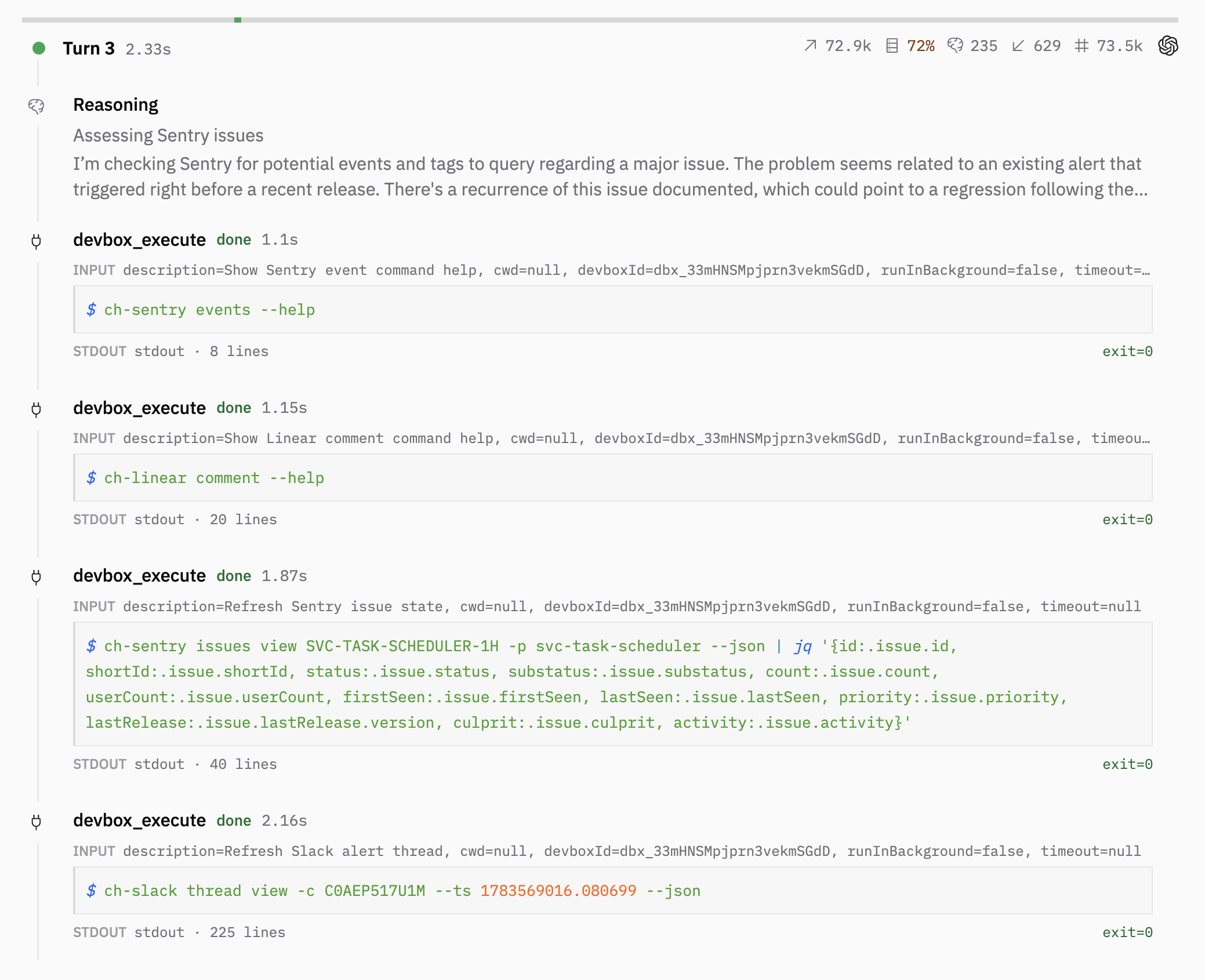 Charlie investigates an alert with parallel calls across Sentry, Linear, Slack, and the repository