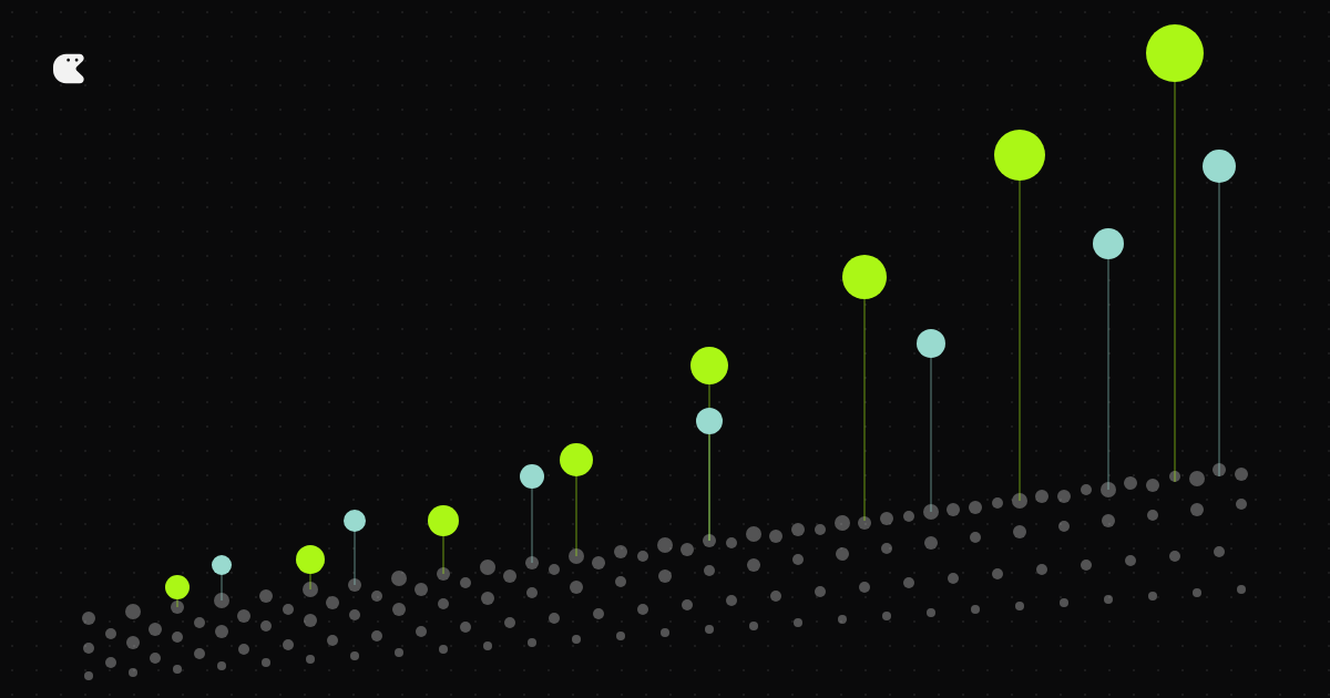 Abstract visualization of rising particles, with some rising exponentially higher than others