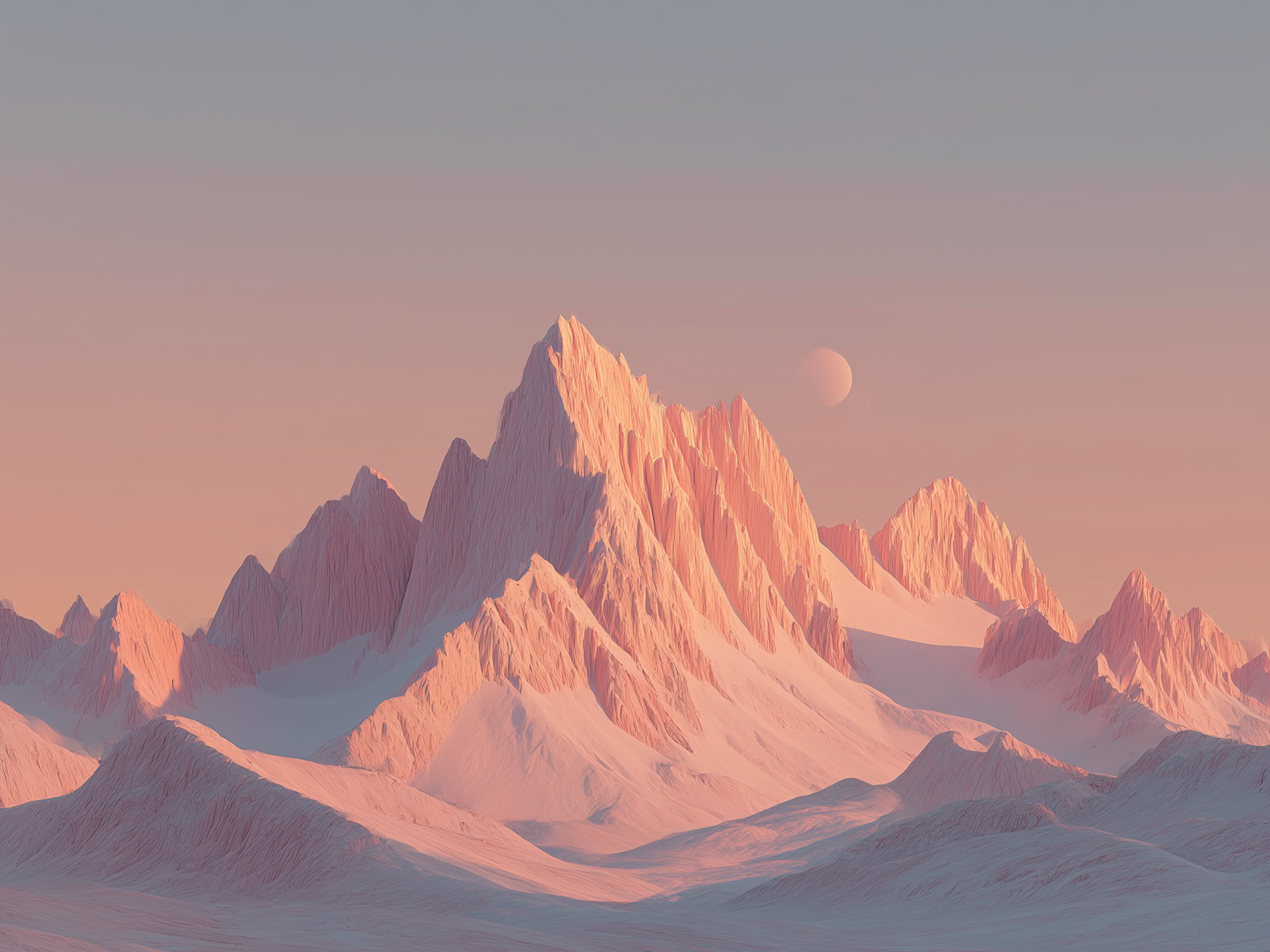 Abstract muted mountain range beneath a pale sky